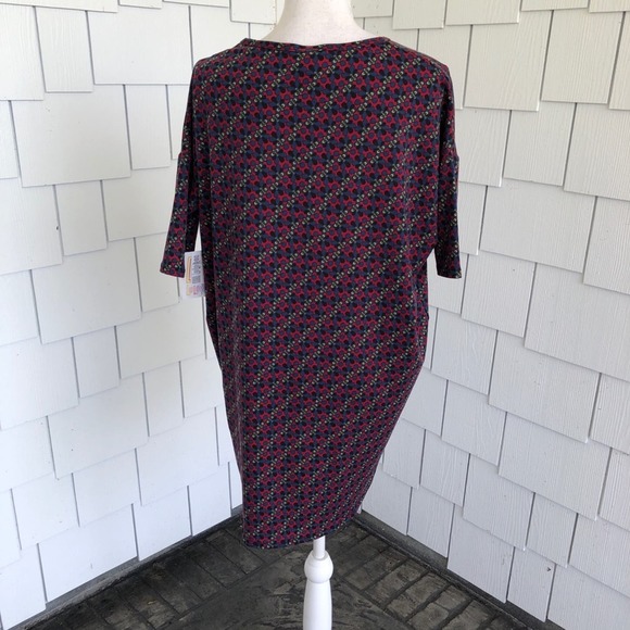 LulaRoe Women's Maroon/Navy Floral Hi-Low Hem Half Sleeve Irma Tunic Top Sz XS - Picture 4 of 7